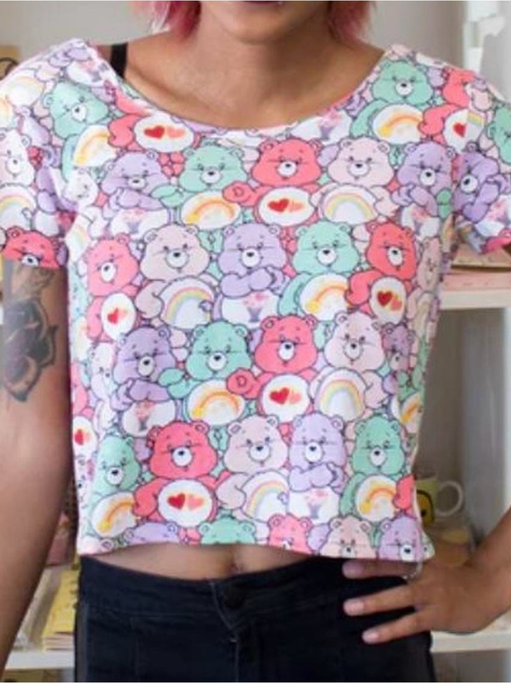 Iron Fist Multicolor Bear Print Crop Top